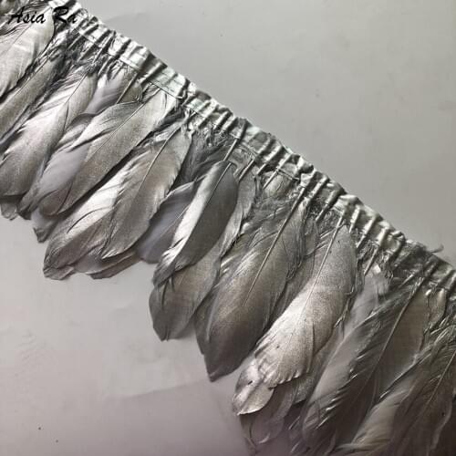 4 Meters - Paint Silver Goose Pallet Parried Feather Trim Nagoire Satinettes Supply 15-20CM Width Natural Duck Feather Ribbons