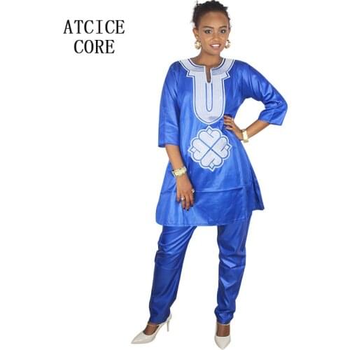 African dresses for women soft material embroidery design dress top and pants two pcs together LB069