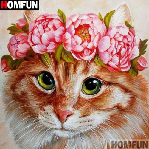 Homfun Full Square/Round Drill 5D DIY Diamond Painting "Animal cat flower" 3D Embroidery Cross Stitch Home Decor Gift A13111