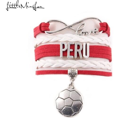 Little Minglou Infinity love Peru bracelet soccer charm leather braid wrap country men bracelets & bangles for women jewelry