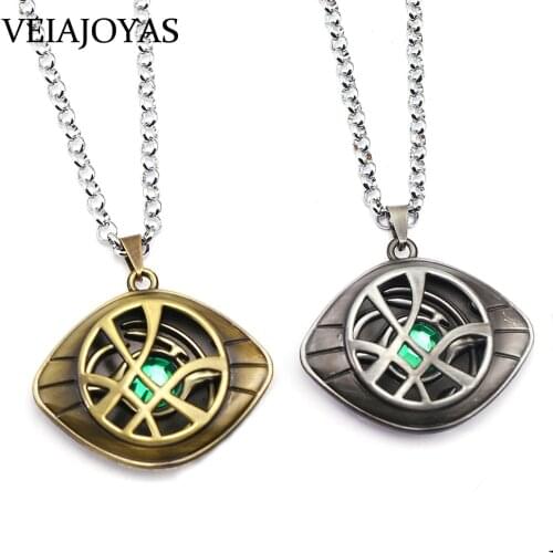 Doctor Strange Pendant Necklaces Antique Bronze Eye Shape Keychain Steampunk Long Necklace for Women Movie Jewelry Accessories