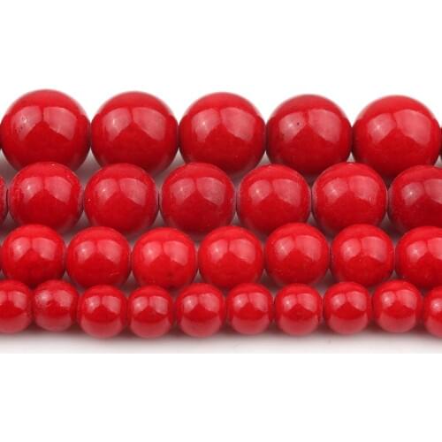 4/6/8/10/12mm Red Coral Jades Stone Beads Round Loose Beads For Jewellery Making DIY Bracelet Necklace 15''/Strand
