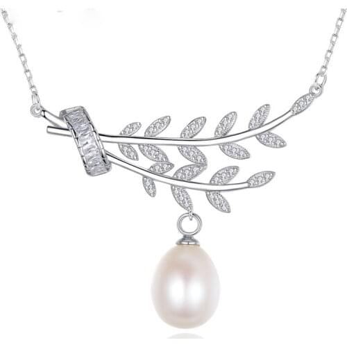 Hot Sale 100% 925 Sterling Silver Pearl Willow leaves Elegant Pendant Necklace For Women High Carbon Diamond Fine Jewelry Gift