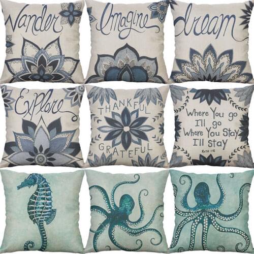 Cotton Home Cover horse octopus 18" Linen Pillows Printing sea case Decor