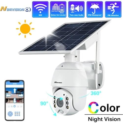 2MP WiFi Solar Battery PTZ IP Security Camera Outdoor Waterproof Two Way Audio Wireless CCTV Video Surveillance Dome Camera