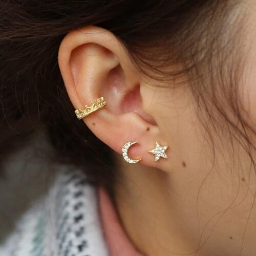 CLIP earring Gold color 925 sterling silver material open ear cuff no piercing earbone jewelry cute crown cuffs