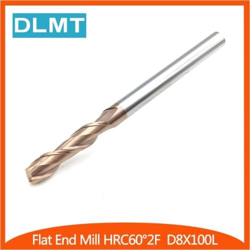 HRC60 2F-D8X100L 8mm 1Pcs EndMills Solid Carbide Spiral Flat ALTiN Coated End Mill for CNC Lathe Machine Tool Accessories