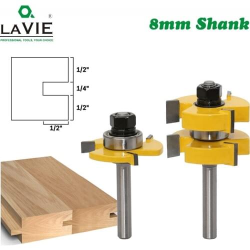 LAVIE 2 pcs 8mm Shank Tongue Groove Joint Router Bits T Slot Assemble Milling Cutter for Wood Woodworking Cutting Tools