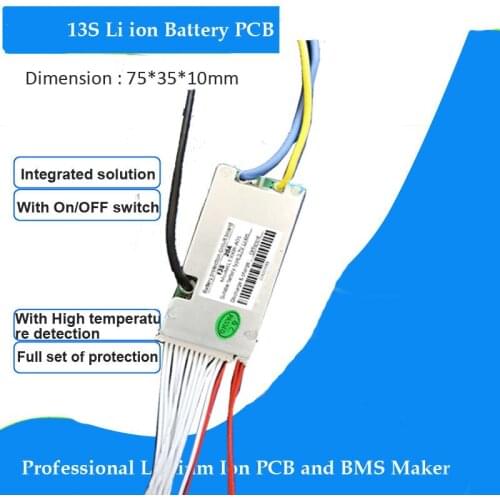 13S 54.6V Li ion 48V battery BMS with switch function at 20A constant current for electric bicycle battery