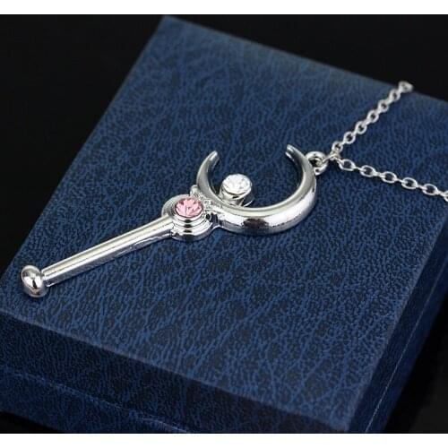 Metal Anime Moon Holding Star Moon Scepter Magic-Wand Model Necklace Anime Decor