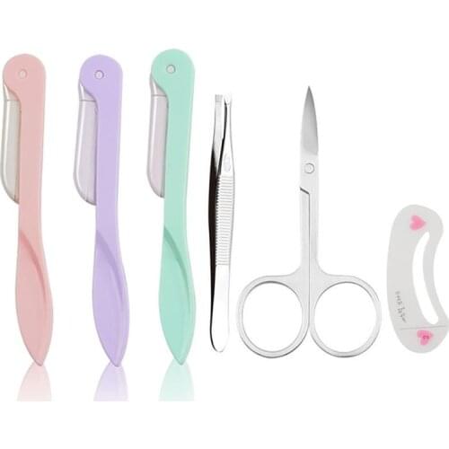 6PCS/1Set Eyebrow Trimming Kit Multiuse Portable Eyebrow Trimmer Eyebrow Grooming Set Makeup Beauty Tool for Women Girl