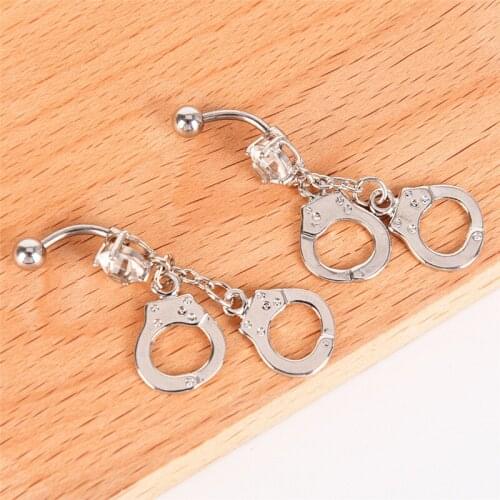Handcuffs Navel Piercing Jewelry Bar Length 12mm Sexy Body Piercing Jewelry Surgical Steel CZ Crystal Belly Button Ring