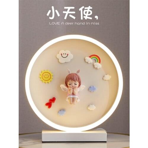 Nordic LED Cartoon Round Table Lamp Girl Bedroom Bedside Sleeping Lamp Childrens Room Study Dimming Home Decoration Table Light
