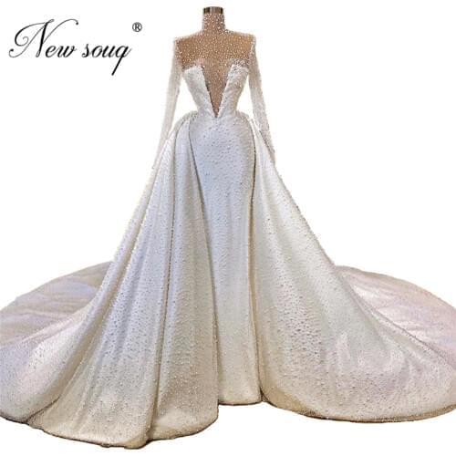 New Arrival Pearls Evening Dresses For Weddings Middle East 2020 White Party Evening Gowns Dubai Prom Dresses Vestido De Festa