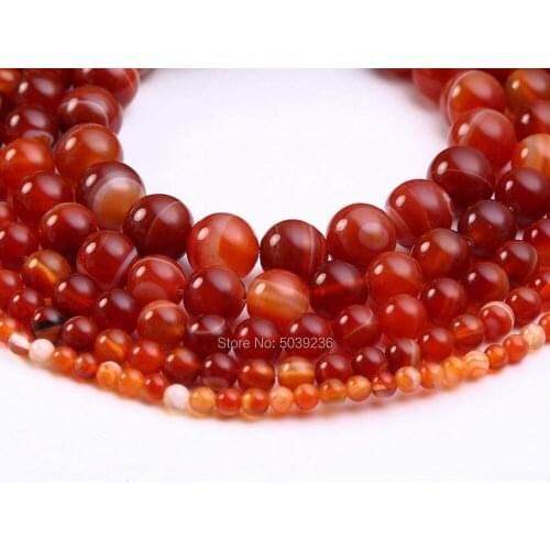 Wholesale Natural Stone Red Stripe Agates Onyx Round Loose Beads 4/6/8/10/12mm for Needlework Jewelry Making