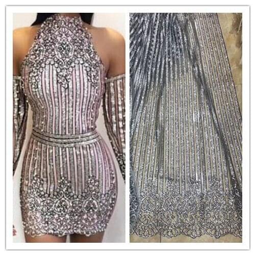 Glued glitter African Nigerian Guipure Lace Fabric L-62529 with glitter Nigerian Guipure Lace Fabric