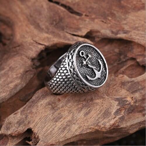 Retro Viking Ships Anchor Pattern Finger Ring Punk Domineering Men Gothic Ring Trend Men Hip Hop Motorcycle Party Jewelry