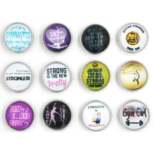 24pcs New Arrival Interchangeable 18mm GYM Gymnastics button Fit Women Snap Jewelry Earrings Necklace Bracelets DIY