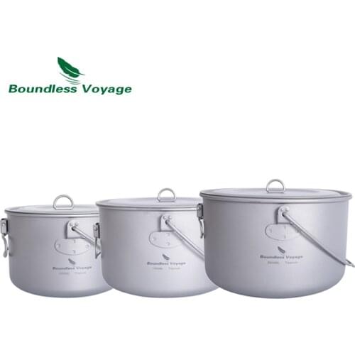 Boundless Voyage Camping Titanium Hanging Pot with Handle Picnic Hiking Big Capacity Kettle Cookware 1.3L 1.9L 2.9L