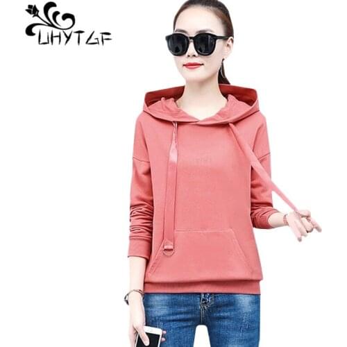 UHYTGF Sweatshirt woman Hooded loose spring autumn tops coats New long sleeve short hoodies for women Cute girl thin coat 3XL401