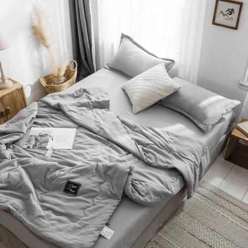 Washed Cotton Pure Cotton Thin Style Soft Cozy Summer Cool Quilt Single Double Breathable Sofa Bed Airplane Travel Quilts Decor