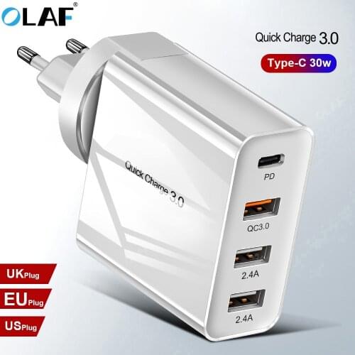 48W Multi Quick Charger PD Type C USB Charger for Samsung iPhone Tablet QC 3.0 Fast Wall Charger US EU UK Plug Adapter