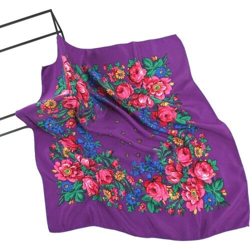 Handkerchief Russian Ethnic Pattern Printed Women Acrylic Scarf 70x70CM Hijab Headband Luxury Fashion Style Small Square Scarf