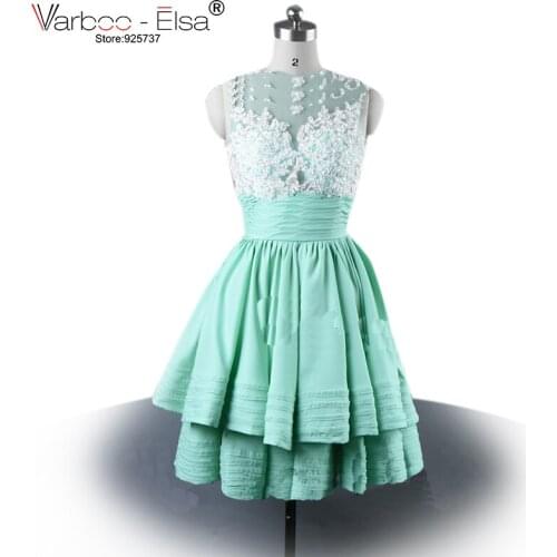 2018 Mint Green Prom Dresses Crystal Applique High Neck Short Prom Dresses Robe De Soiree Knee Length Dress Party Evening Elegan