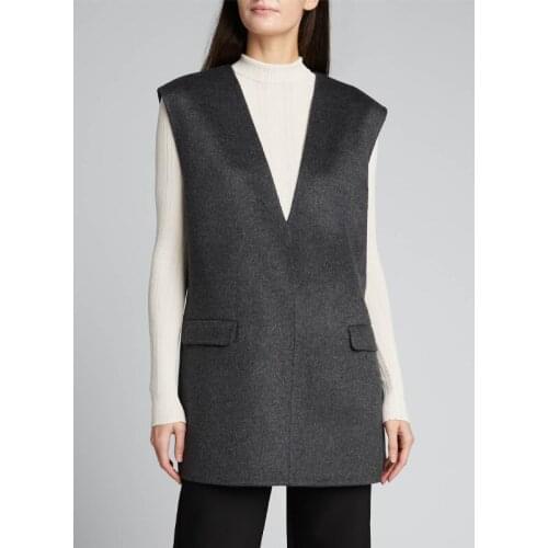 New Swedish Nordic Style New Deep V Loose Wool Cashmere Blended Hem V-neck Waistcoat Vest