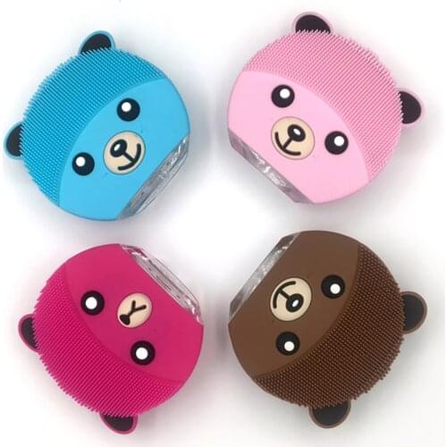 1pcs Cute Bear Shape Electric Face Clean Brush Vibration USB Rechargeable Silicone Facial Cleanser Adjustable Massage Brush