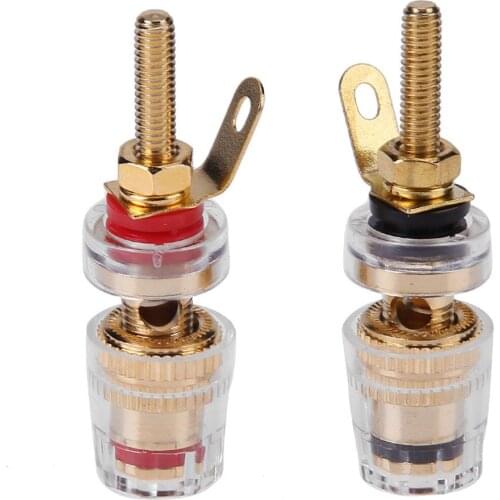 2pcs 4mm Gold Plated Amplifier Speaker Binding Posts Oxidation Resistance Brass Terminal w/ Transparent Shell for Banana Plugs