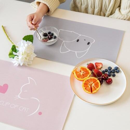 2pcs Ins Cartoon Cocina Leather Placemats Waterproof Oil-proof Pvc Placemats Insulated individuales de mesa Tableware Coasters