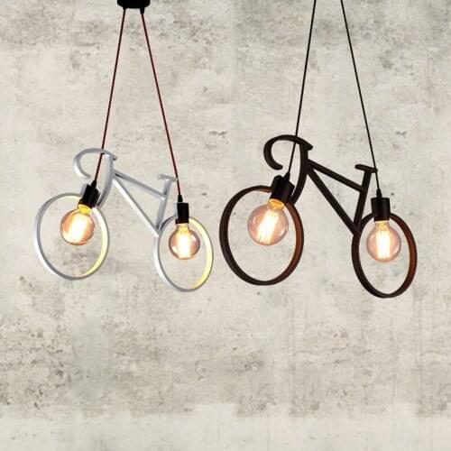 2016 Novelty Art Deco Painted White / Black Metal Bicycle Led Pendant Light Study Room Restaurant W62cm Hanging Light