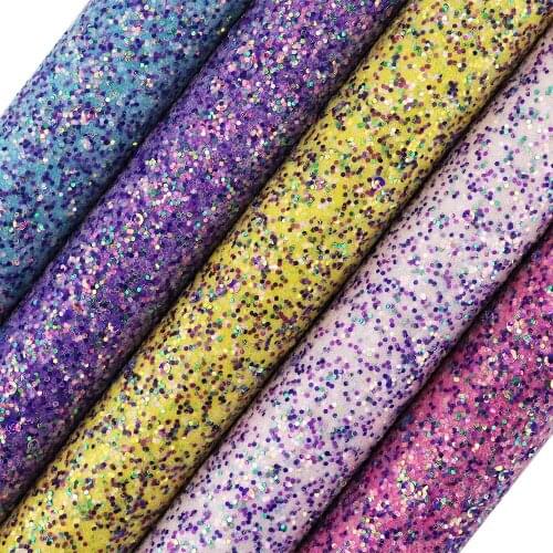 30x134cm Roll Mix Chunky Glitter Fabric Leather With Same Color Elastic Backing For Bows Shoes Sawing DIY AY293