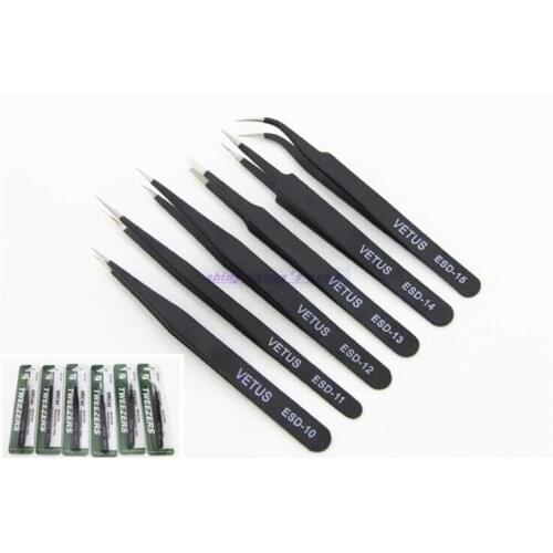 6pcs/Lot ESD-10/11/12/13/14/15 Anti-static Tweezers Maintenance Tools Resists Corrosion Jewelry Tool Brand New