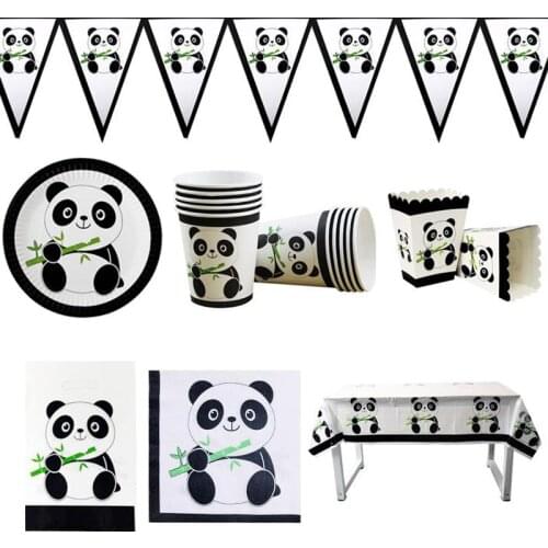 73pcs/lot Birthday Party Panda Theme Banner Dishes Cups Boys Favors Napkins Tablecloth Gifts Bags Baby Shower Popcorn Boxes