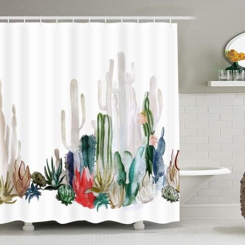 Watercolor Cactus Printed Shower Curtain for Bathroom Decor Waterproof Fabric Mildew Resistant Curtain with Hooks 72 X 72 inch