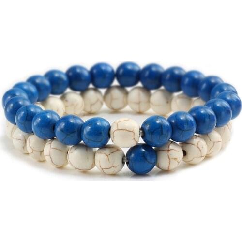 2Pcs/Set Distance Bracelet Classic Natural Stone Turquoises Beaded Bracelets For Men Women Bracelets Best Friend Couples Gifts