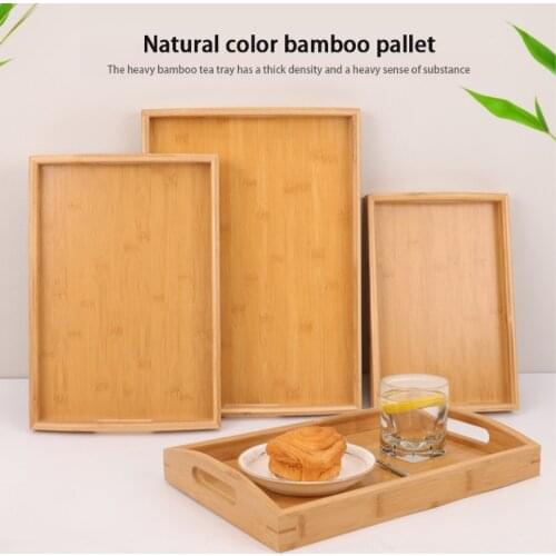 Household Rectangular Bamboo Serving Tray with Handles Wooden Coffee Tea Breakfast Plate Organizer Holder for Kitchen