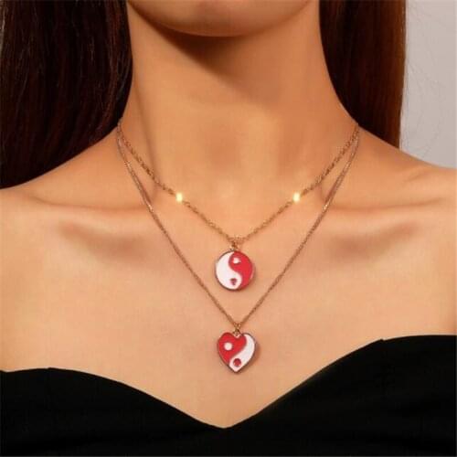 Hip-Hop Punk Clavicle Chain Necklace for Women Party Pink Blue Tai Chi Necklace Double Pendant Female Jewelry Accessories