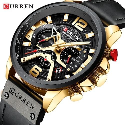 CURREN Hot Sale Men Watch Fashion Military Leather Strap Wristwatch Casual Chronograph Waterproof Date Display Clock Relogio