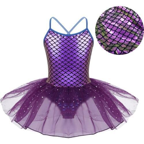 ChicTry Children Girls Mermaid Costume Spaghetti Straps Sequined Mesh Tutu Ballet Dress Gymnastics Leotard Kids Dance Wear
