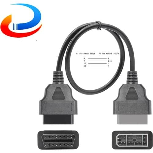 For Nissan 14 Pin OBD To OBD2 16Pin Connector Adapter For OBD OBD2 Car Auto Diagnostic OBD2 Extension Cable