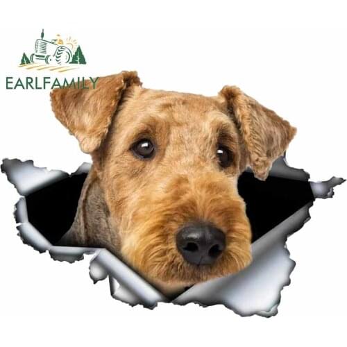 EARLFAMILY Car Sticker Airedale Terrier 3D Original Torn Metal Design Vinyl Custom Brand Decal Funny Pet Dog Creative Stickers