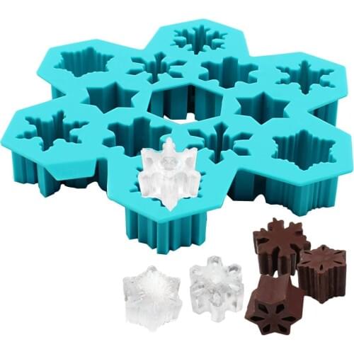 Snowfower Ice Cube Trays Silicone Ice Mold 6 Different Snow Flake Ice Cubes For Cocktail 3D Christmas Candy Chocolate Mold K298