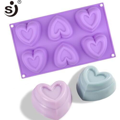 6 Cavity love heart Shape Soap Mold Silicone Molds for Hand Make Diy Soap Making Cake Decorating Resin Clay Mould