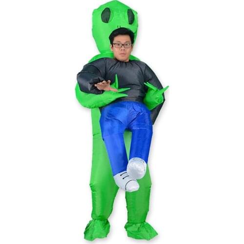 Alien Mascot Costume Green Alien Carrying Human Adult Inflatable Costume Anime Cosplay For Man Women Halloween Costume