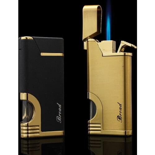 Creative Butane Gas Inflatable Windproof Lighter Metal Zinc Alloy Straight Jet Flame Visible Fuel Tank Cigarettes Smoking Set