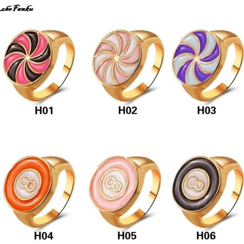 Creative Colorful Bread Checkered Ring Vintage Drop Oil Geometric Enamel Rings For Women Girls Fashion Jewelry Gift