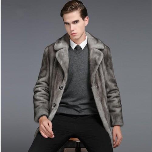 Suit collar winter thicken warm faux fur coats mens leather jacket slim mink marten fur coat overcoat men plus size S - 6XL